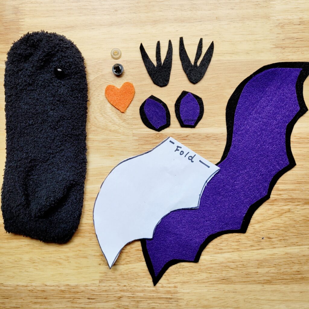 Pattern Pieces Cut out for Bat Stuffie